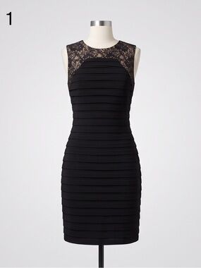 Adrianna Papell Black Lace Yoke Bandage-Style Midi Dress